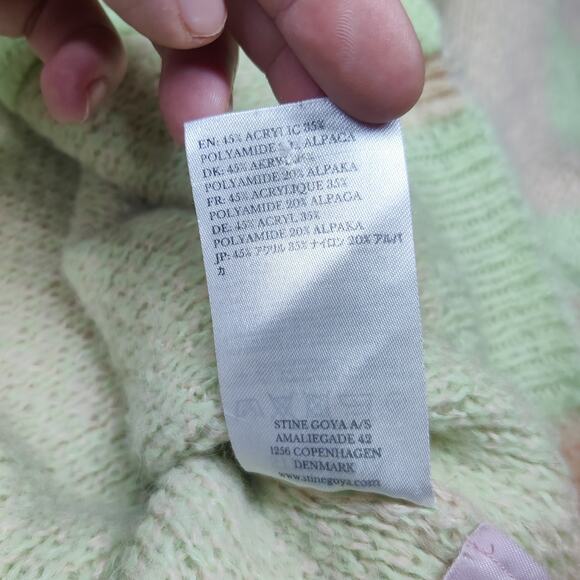 Stine Goya Amara Checker Pastel Green Peach Alpaca Knit Cardigan Sweater Medium - Picture 12 of 15